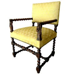 Antique Jacobean Style Barley Twist Arm Chair