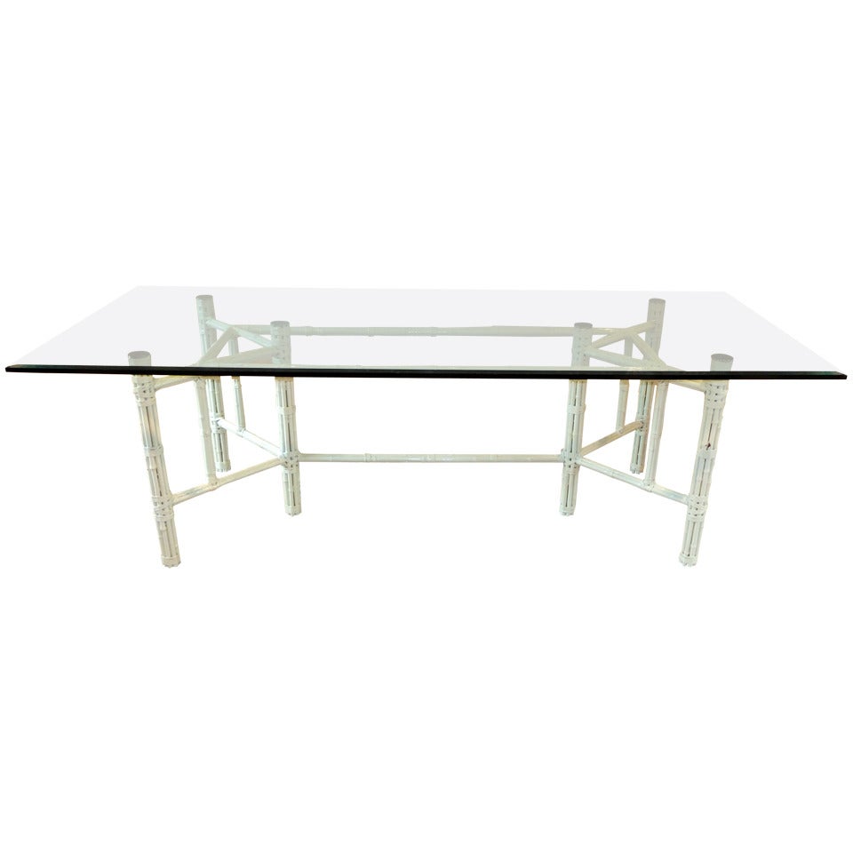 White Bamboo and Glass Rectangular Dining Table by John McGuire
