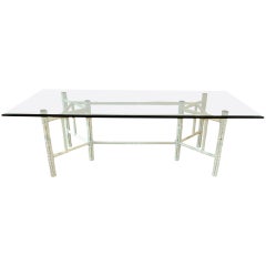 Table à manger rectangulaire en bambou et verre blanc de John McGuire