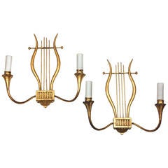Marc du Plantier Important Pair of Lyre Form Wall Sconces 10