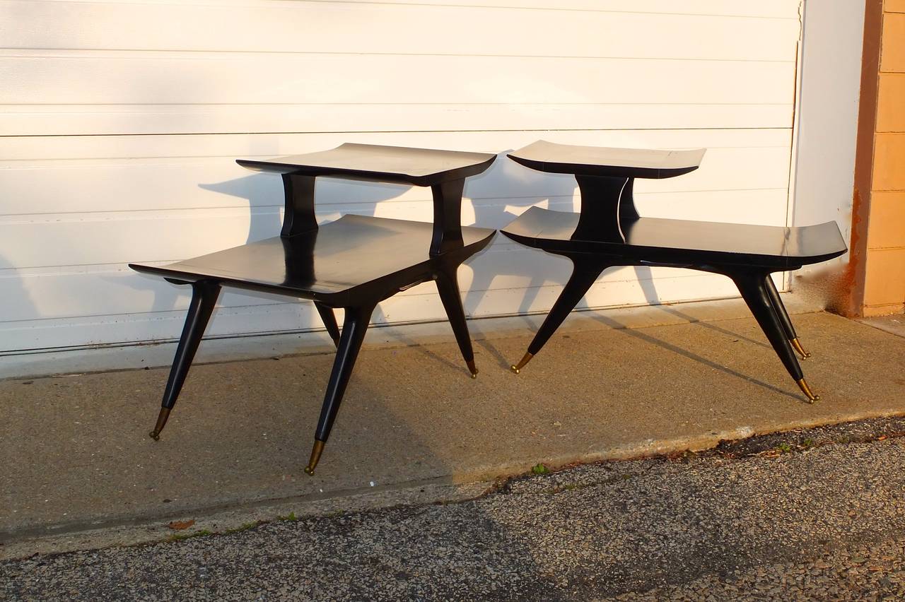 Ebonized Pair of 1950s Step-End Tables by William Hinn for Gordon's For Sale