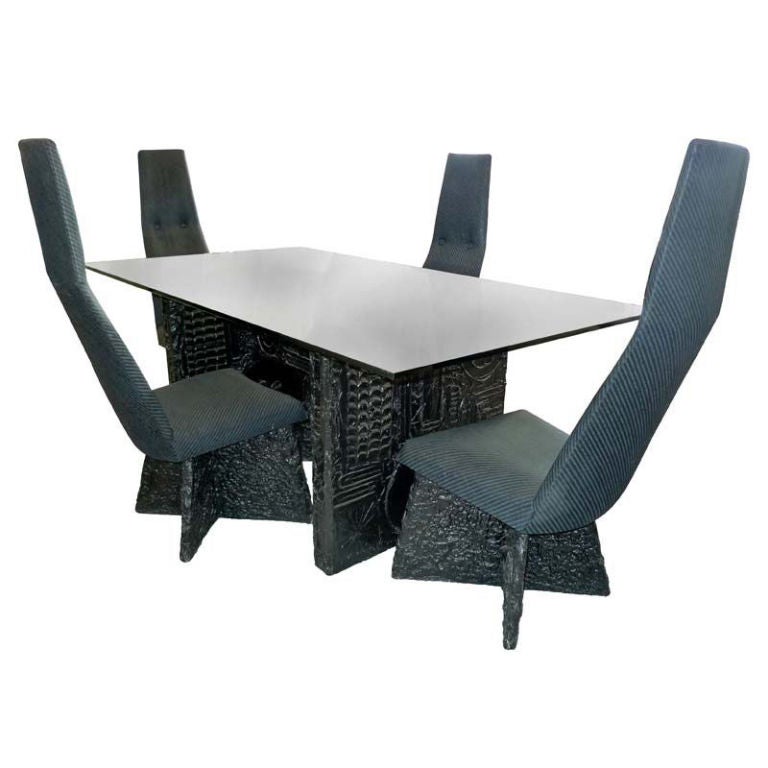 Brutalist Dining Table & Chairs by Adrian Pearsall