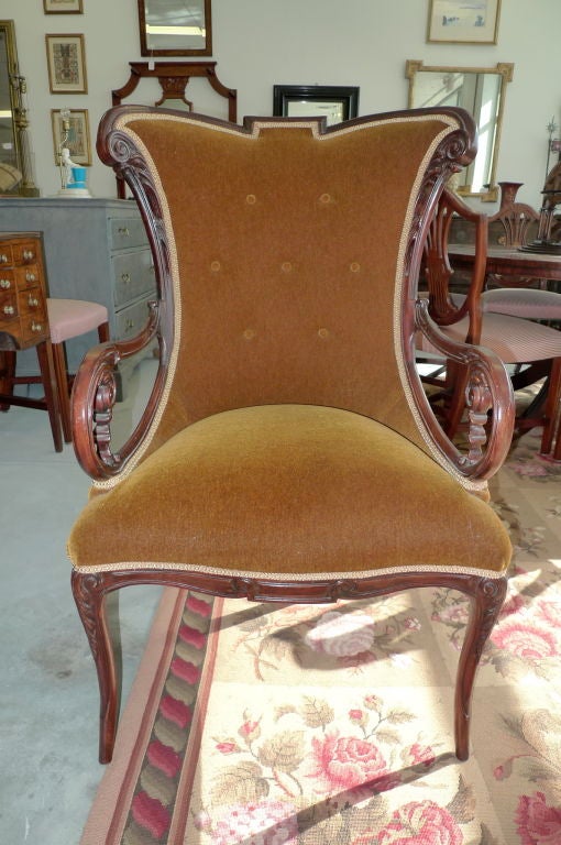 Mohair Grosfeld House Open Arm Rosewood Wingback Chair