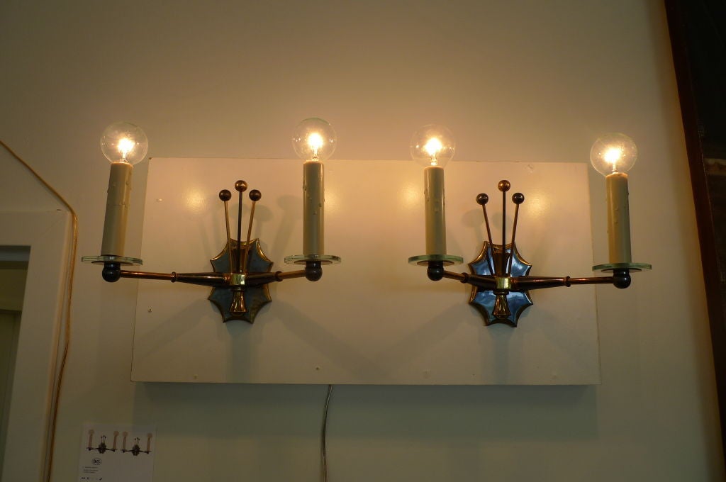 Brass Pair of Sconces by Maison Jansen For Sale