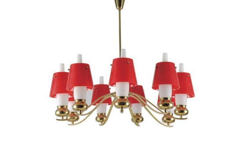 Beautiful suspension lamp in glass and brass designed by Angelo Lelii and produced by Arredoluce Monza in 1960.