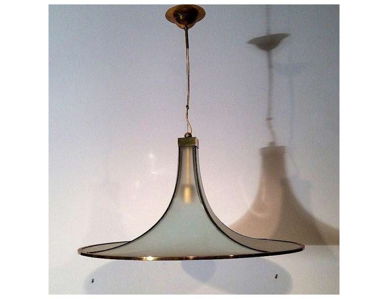 Brass & Curved Glass Witches Hat Pendant