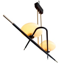 Italian 1950's 2 Globe Triangular Chandelier