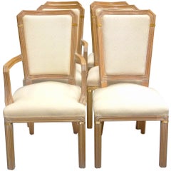 Vintage Set of 6 Maison Jansen Cerused Oak Dining Chairs