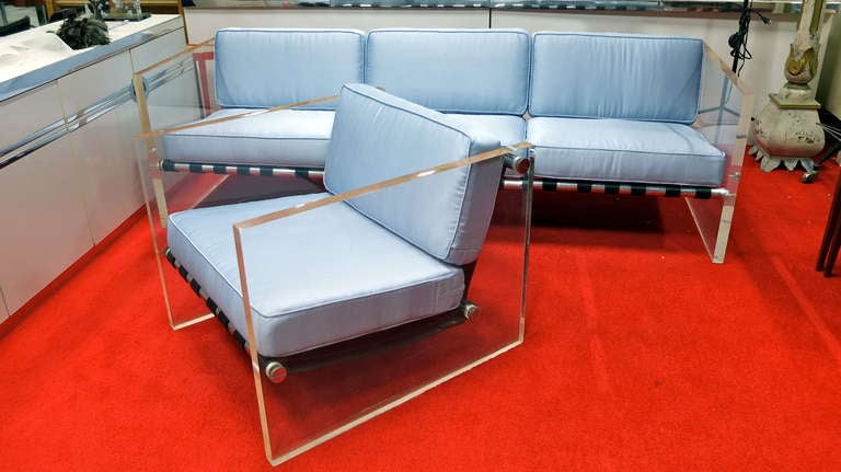 Mid-Century Modern Vintage Lucite Slab Sided Lounge Chair by Milo Baughman