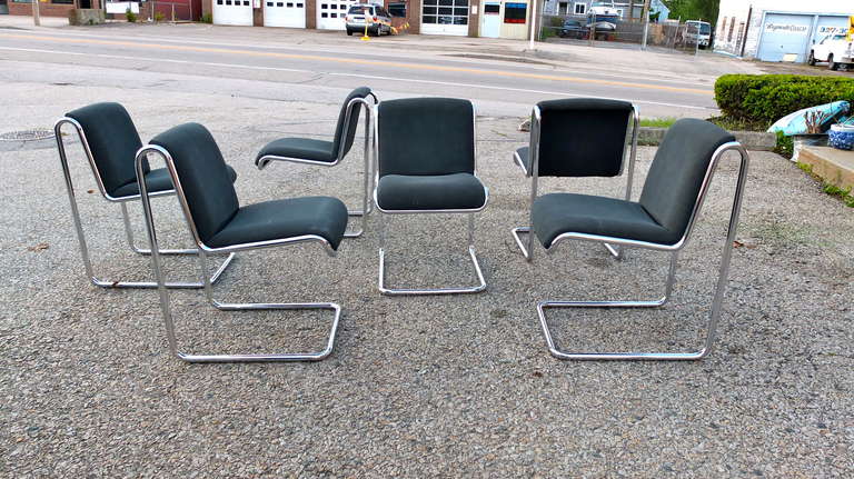 6 Thonet Dining Chairs Reverse Cantilevered Tubular Chrome  1