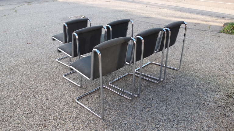 Late 20th Century 6 Thonet Dining Chairs Reverse Cantilevered Tubular Chrome