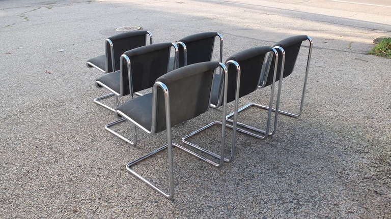 Late 20th Century 6 Thonet Dining Chairs Reverse Cantilevered Tubular Chrome 