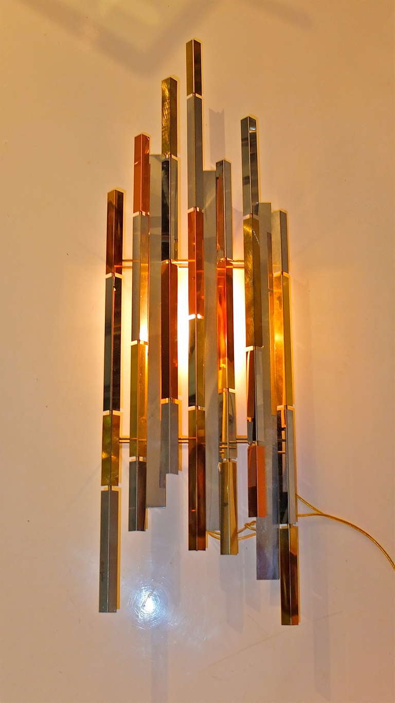 Late 20th Century Pair of Brutalist Multi-Metal Sconces by R. H. Berger