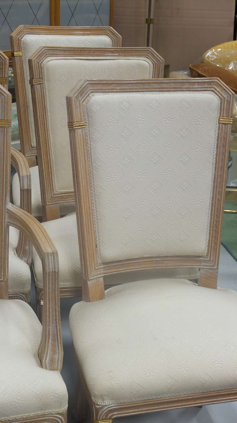 French Set of 6 Maison Jansen Cerused Oak Dining Chairs For Sale