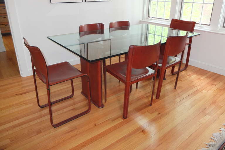 Mid-Century Modern Tito Agnoli for Matteo Grassi Leather Dining Table & Six Chairs