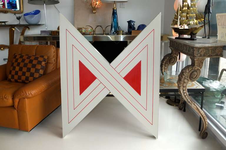 Geometric Painted Framed Canvas by Marguerite Abdun-Nabi In Good Condition For Sale In Hanover, MA