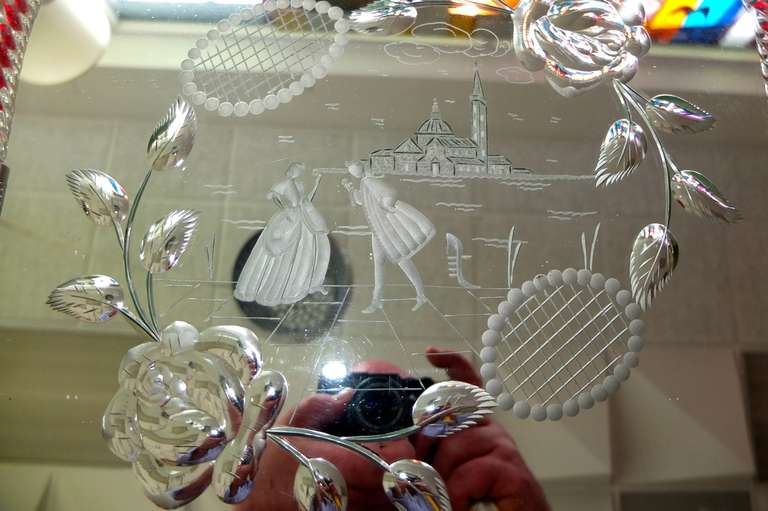 20th Century 1940's Venetian Glass & Etched Mirror Serving Tray