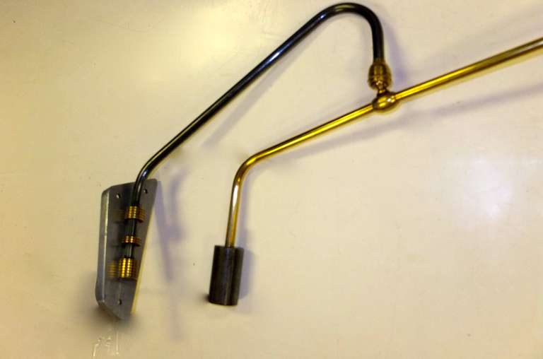 French 1950's Swing Arm Counterbalance Wall Lamp by Lokiec In Excellent Condition In Hanover, MA