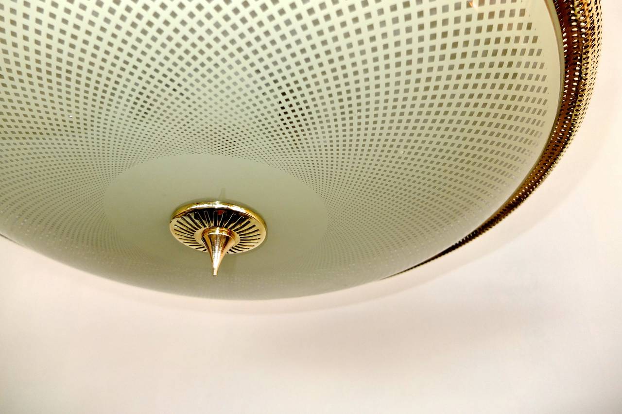 Aluminum 1950s Italian Flying Saucer Pendant with Perforated Brass Band
