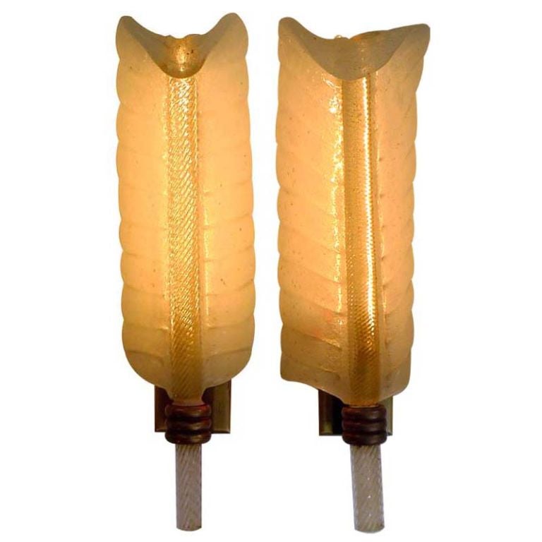 Pair Venini Feather Sconces by Tomaso Buzzi 1930 For Sale