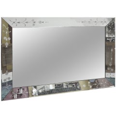 Monumental 1950's Etched Glass Rectangular Mirror