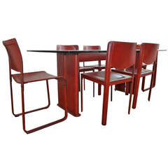 Tito Agnoli für Matteo Grassi Esszimmertisch aus Leder & Sechs Stühle
