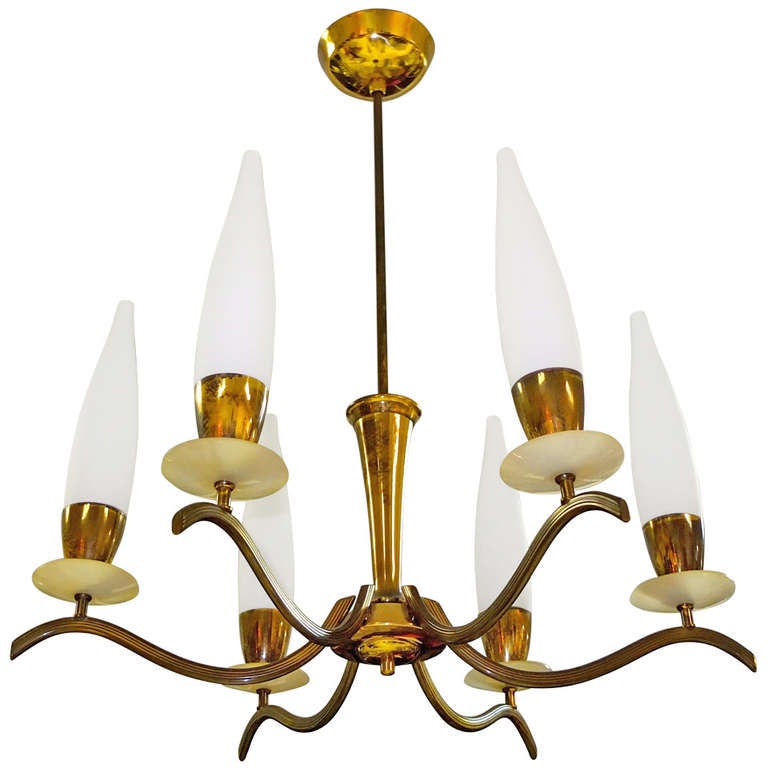 Bras & Opaline Candle Six Arm Chandelier