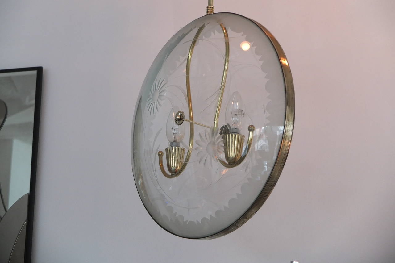 1950s Italian Pocket Watch Pendant Light in the Style of Pietro Chiesa In Excellent Condition For Sale In Hanover, MA