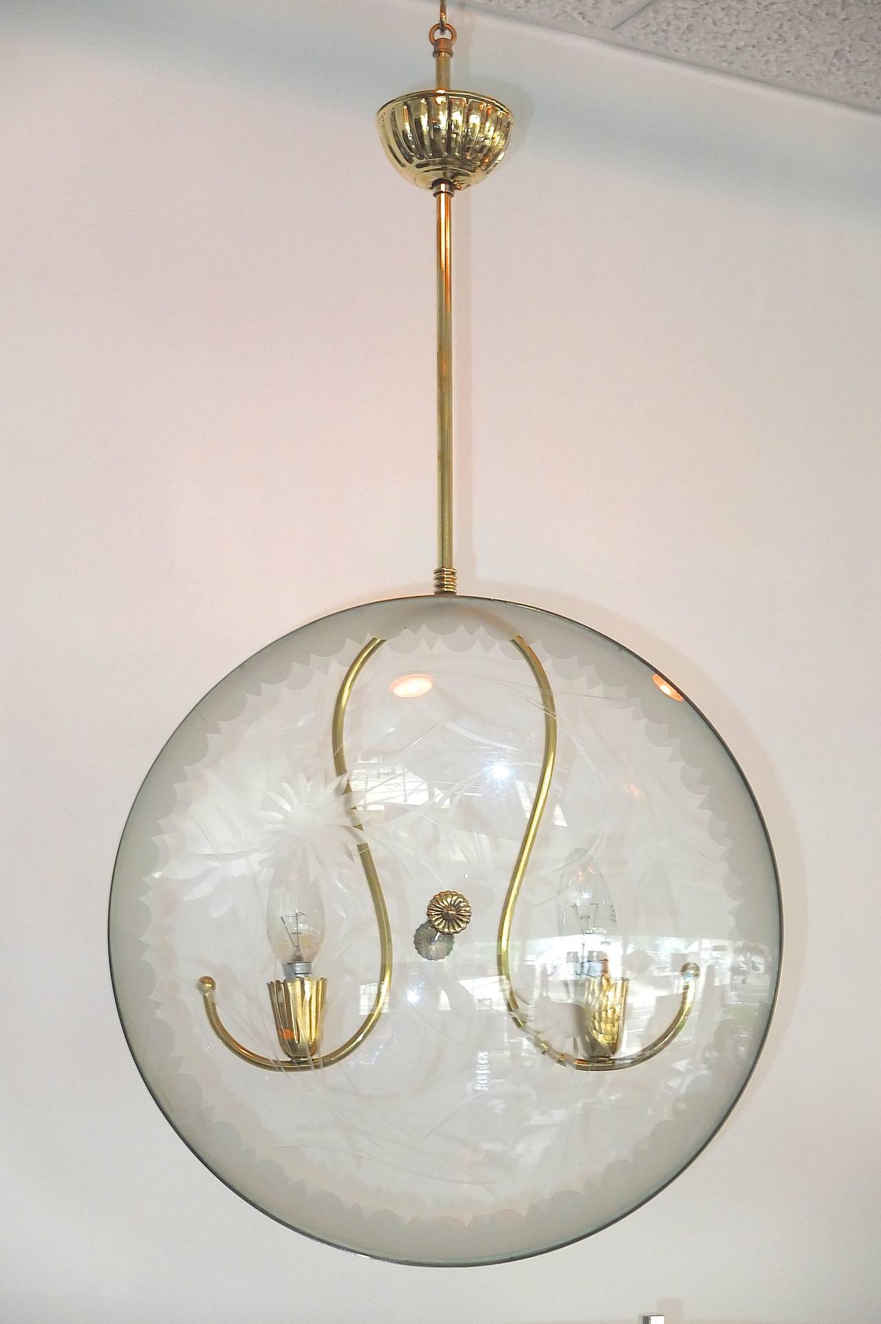 Mid-Century Modern 1950s Italian Pocket Watch Pendant Light in the Style of Pietro Chiesa For Sale