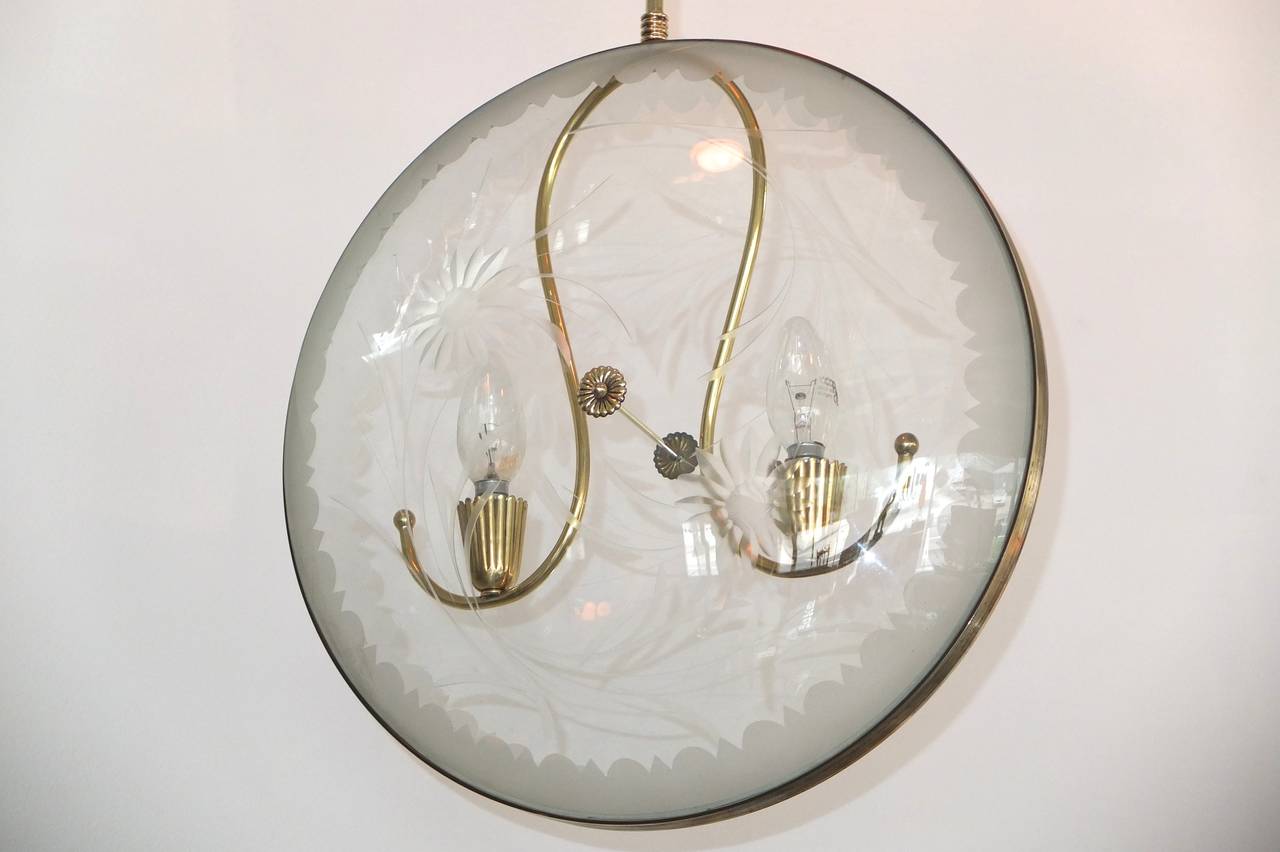 Brass 1950s Italian Pocket Watch Pendant Light in the Style of Pietro Chiesa For Sale