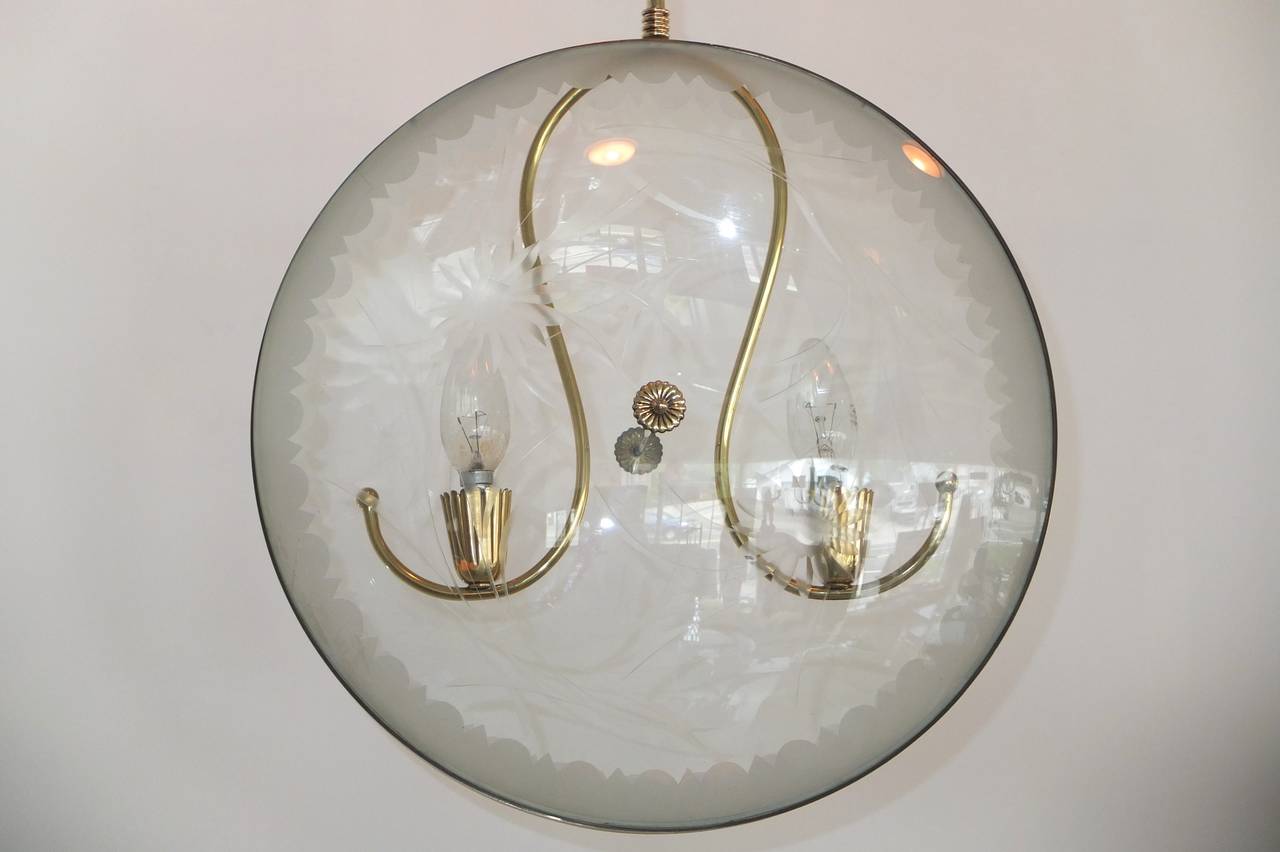 Lámpara colgante de reloj de bolsillo italiano de los años 50 al estilo de Pietro Chiesa en Excelente estado para la venta en Hanover, MA