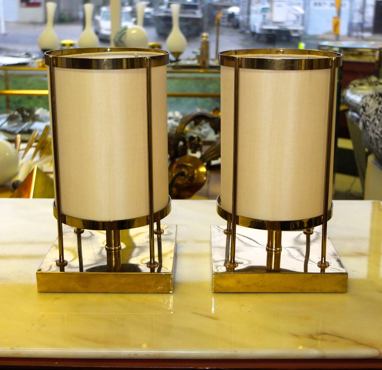 American Pair of Brass Lamps in the Style of Robsjohn-Gibbings