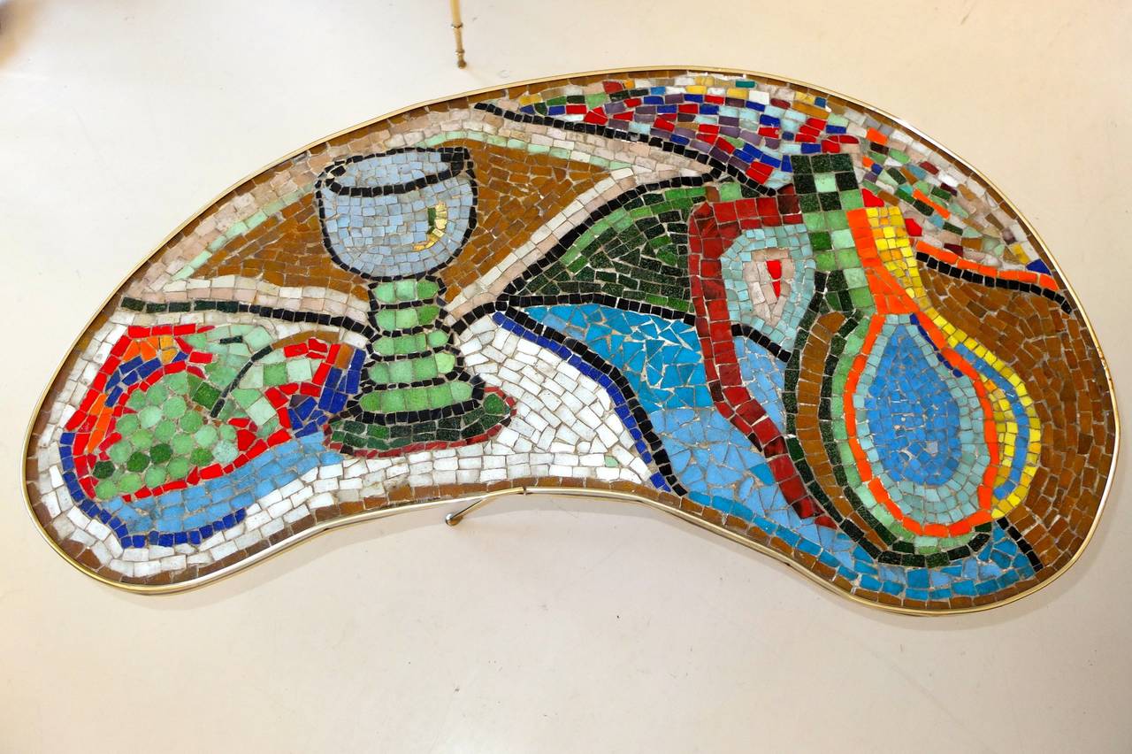 Art Glass 1950s Italian Mosaic-Top Table on Cast Brass Base