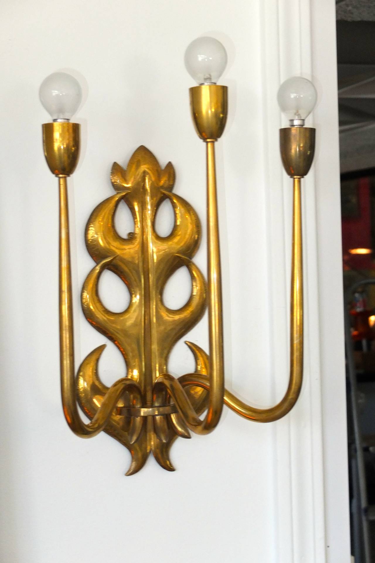 Mid-20th Century Italian Brass Three Branch Sconce