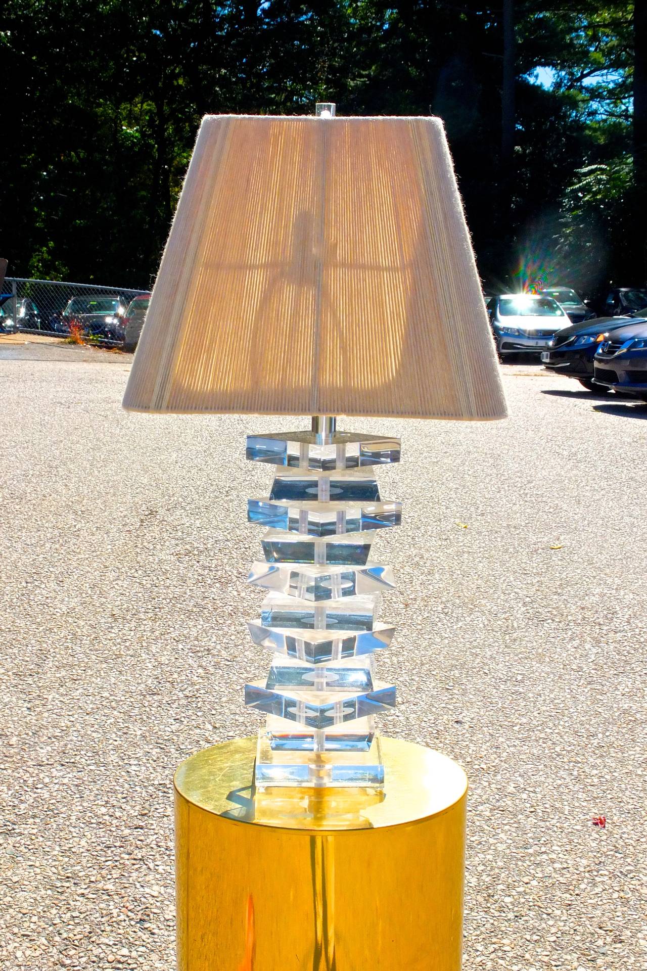 Late 20th Century Lucite Stacked Block Floor Lamp with Side Table For Sale