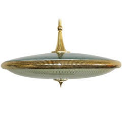 Vintage 1950s Italian Flying Saucer Pendant with Perforated Brass Band
