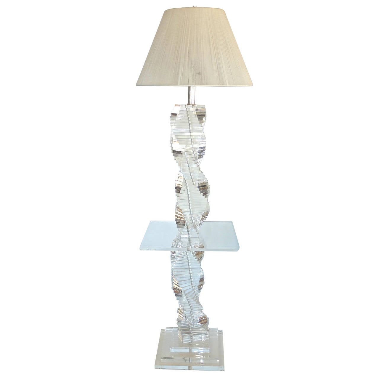 Lucite Stacked Block Floor Lamp with Side Table