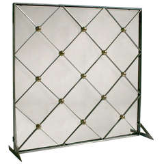 Vintage Steel and Brass Fireplace Screen or Grille