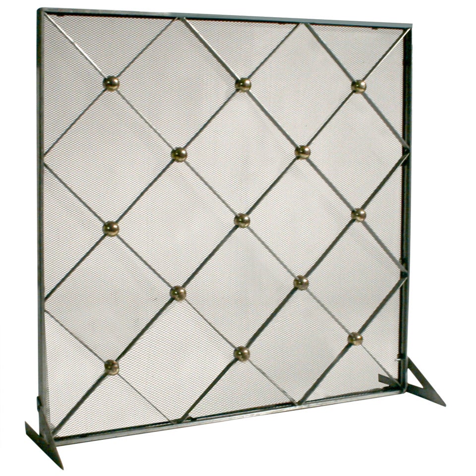 Steel and Brass Fireplace Screen or Grille