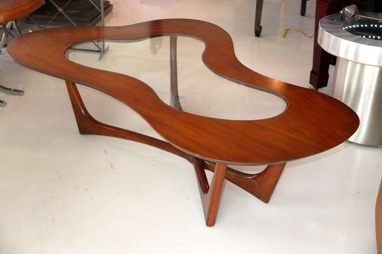 Erno Fabry Biomorphic Walnut & Glass Cocktail Table 1