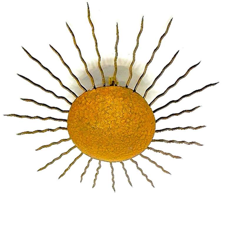 20th Century Mid-Century Bronze Sunburst Flush Mount