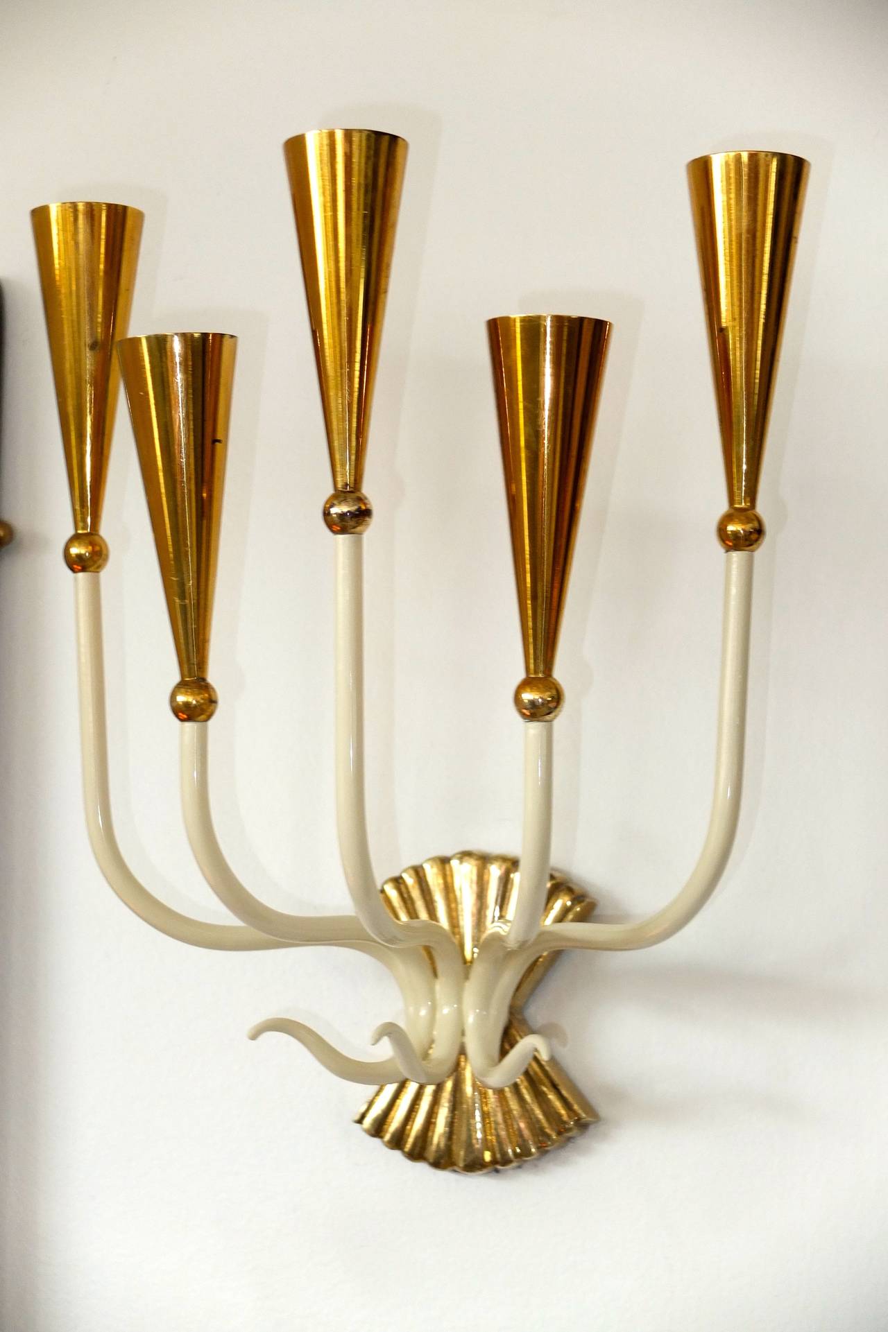 Pair of 1950's Italian Five Light Sconces In Excellent Condition In Hanover, MA
