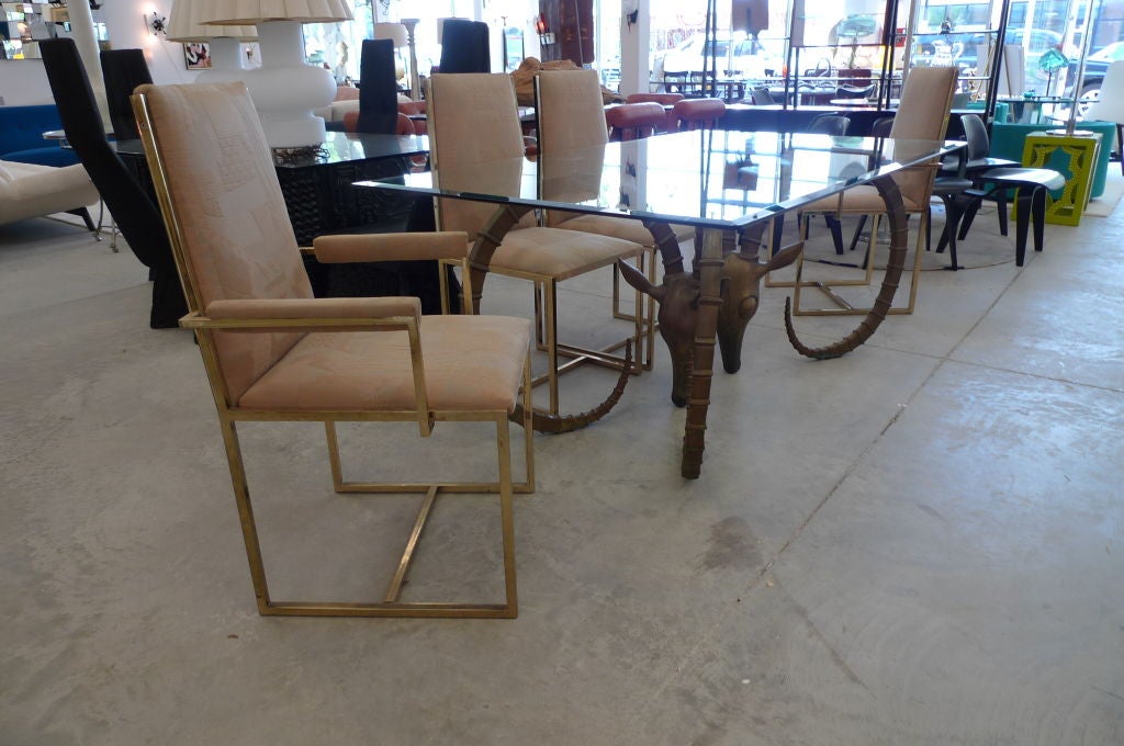 Brass Hollywood Regency Gazelle/Ibex Dining Table by Phyllis Morris