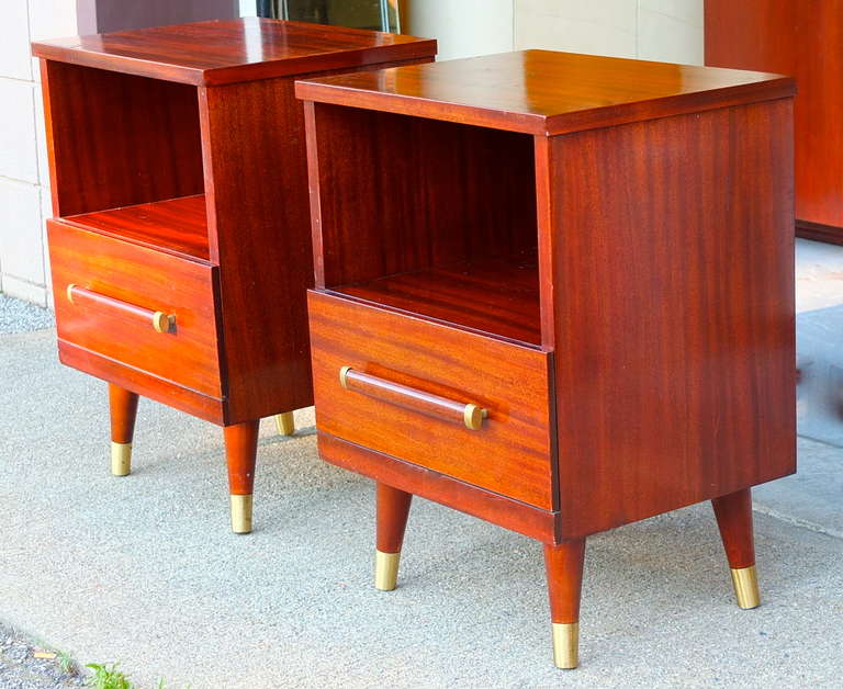 Pair of Modern Mahogany & Brass Night Stands by Gibbard For Sale 1
