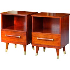 Pair of Modern Mahogany & Brass Night Stands by Gibbard