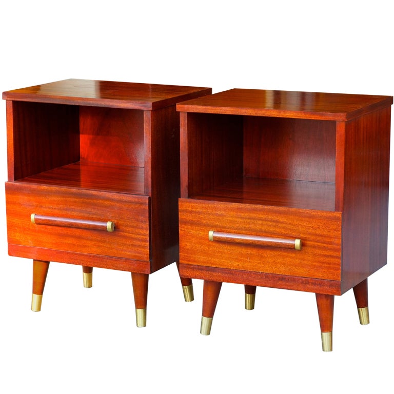 Pair of Modern Mahogany & Brass Night Stands by Gibbard