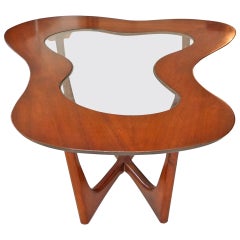 Erno Fabry Biomorphic Walnut & Glass Cocktail Table