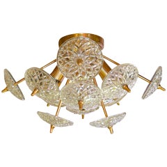 Val St. Lambert Crystal & Brass Sputnik Flush Mount