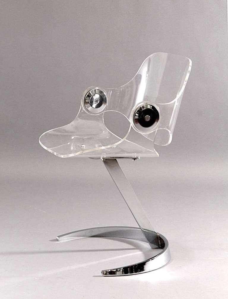 Boris Tabacoff Set of Three Perspex and Chrome Chairs In Good Condition In Hanover, MA