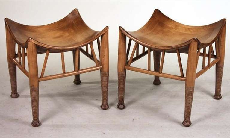 Pair Thebes stools after an ancient Egyptian design.